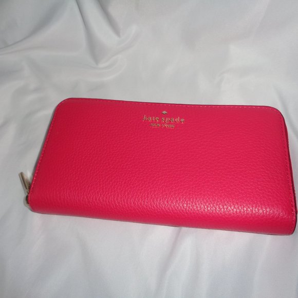 Kate Spade Leila Pebbled Leather Large Continental Wallet Clutch Bright Rose - Picture 4 of 7